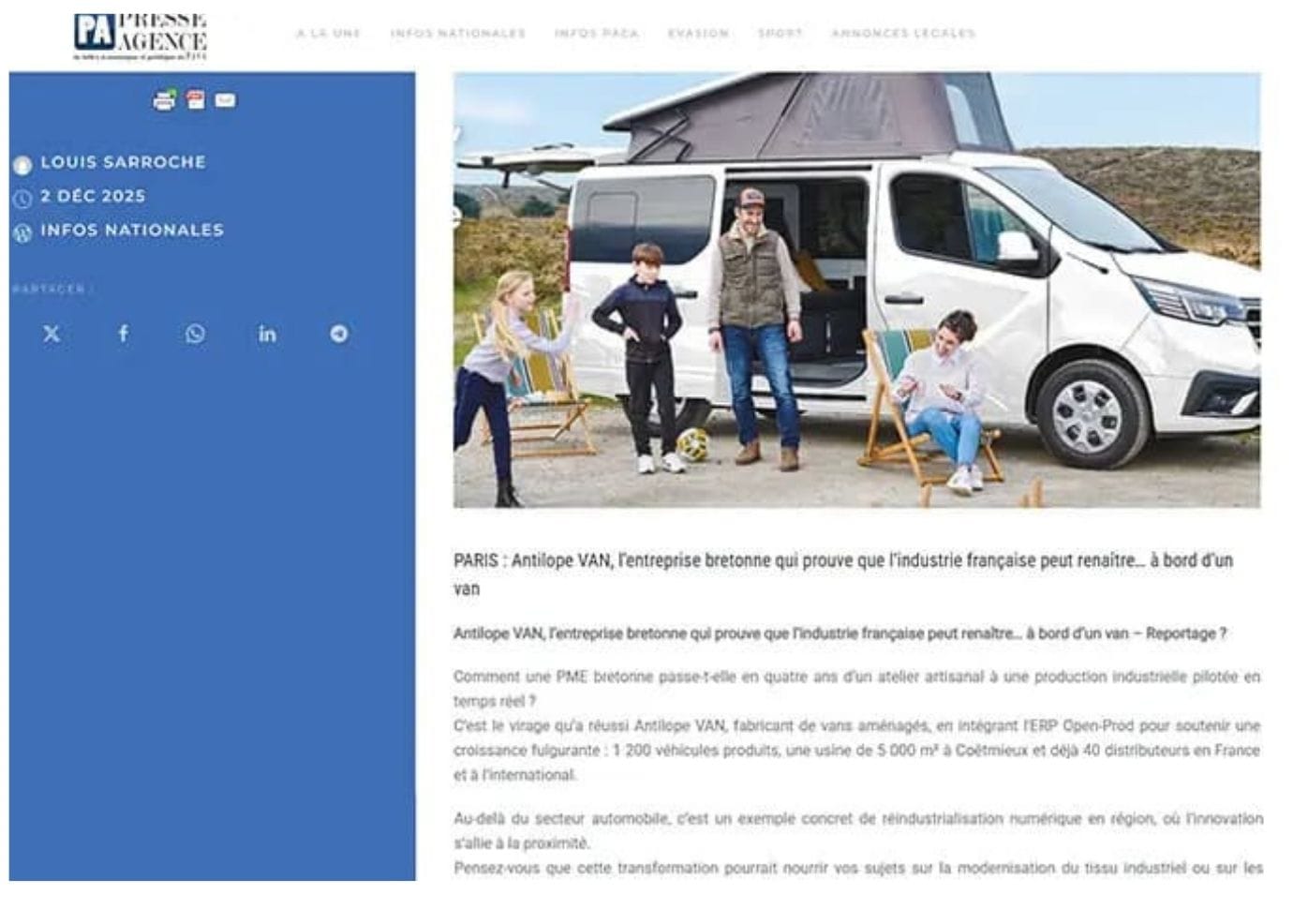 PRESSEAGENCE.fr marque ANTILOPE VAN